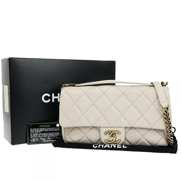 CHANEL CC Matelasse 25 2Way Chain Shoulder Hand Bag Leather Beige - Picture 1 of 16